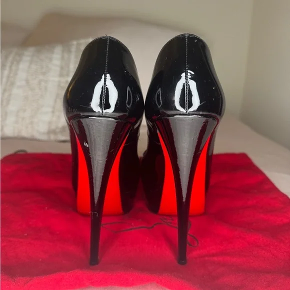 Christian Louboutin Glossy Black Peep Toe Heels - Picture 6 of 8